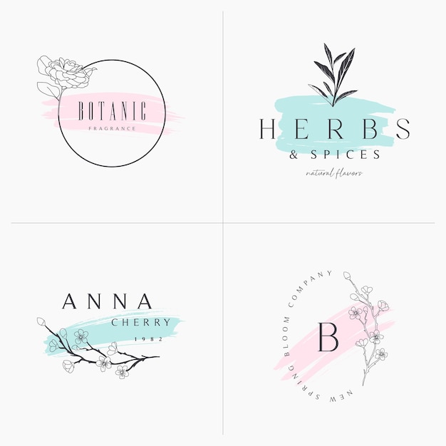 Conjunto de vectores de diseño de logotipo de marco botánico floral