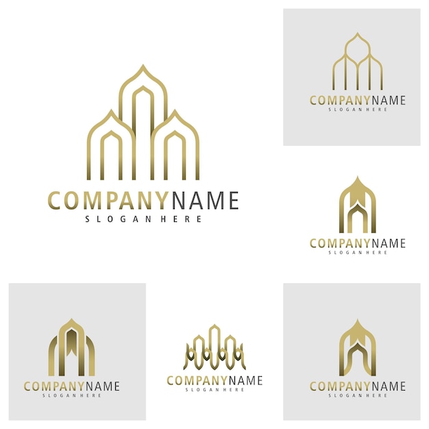 Conjunto de vectores de diseño de logotipo de mezquita plantilla de conceptos de logotipo creativo de mezquita