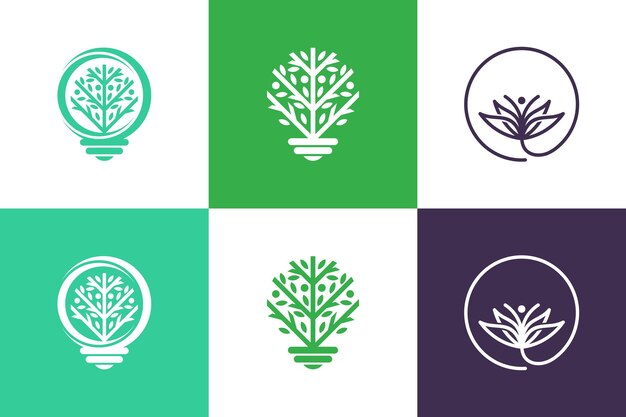 Conjunto de vectores de diseño de logotipo de naturaleza y árbol con concepto de elemento creativo