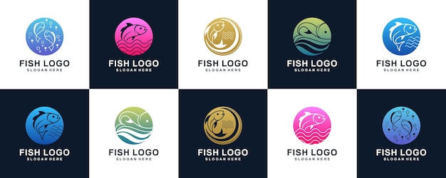 conjunto de vectores de diseño de logotipos de peces