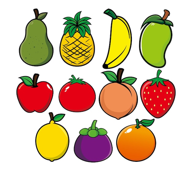 Conjunto de vectores de diseño de mascota de frutas