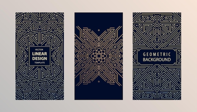 Conjunto de vectores de diseño de monogramas en estilo de línea mono y vintage de moda con espacio para marcos geométricos abstractos de texto plantillas de empaque de lujo uso para historias de portada de tarjetas de carteles publicitarios