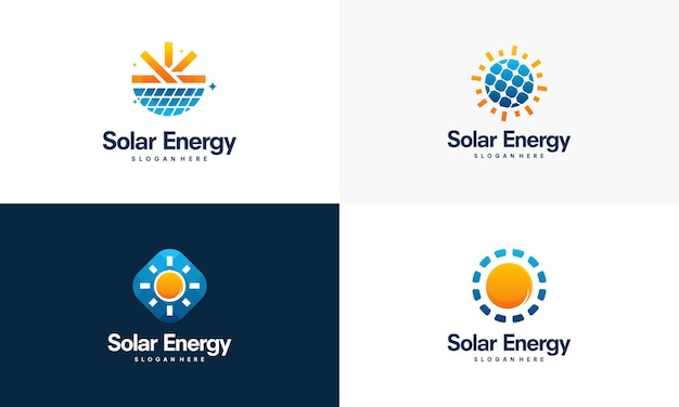 Conjunto de vectores de diseños de logotipos de energía solar, logotipo de energía solar