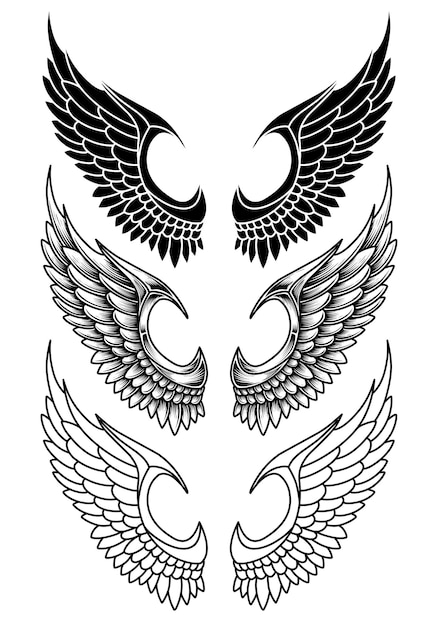 Conjunto de vectores diseños de tatuaje de alas de ángel