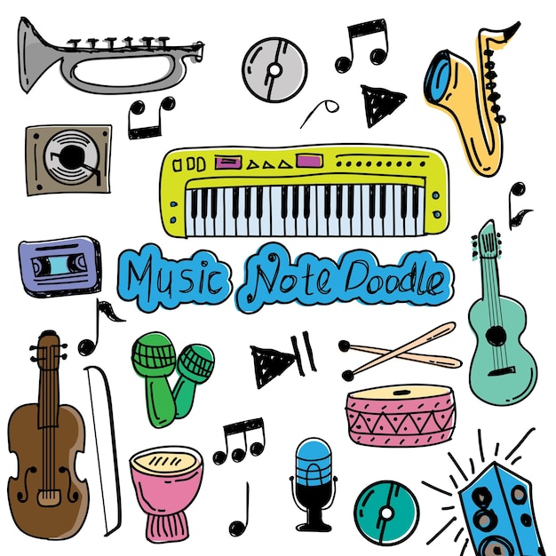 Vector conjunto de vectores de doodle de música