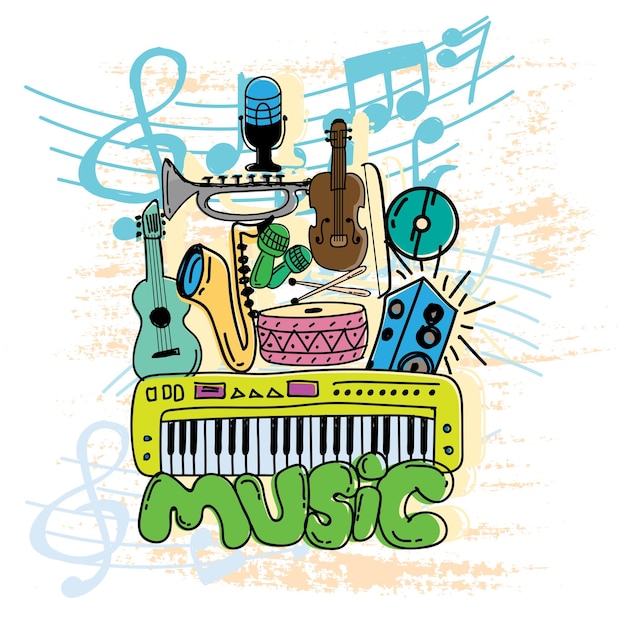 Vector conjunto de vectores de doodle de música