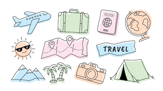 Conjunto de vectores de Doodle de viaje