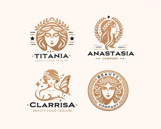 Conjunto de vectores elegante de diosa de la belleza mujer diseño de logotipo de salón para empresa de negocios