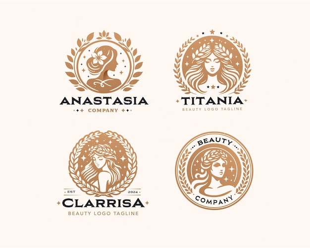 Conjunto de vectores elegante de diosa de la belleza mujer diseño de logotipo de salón para empresa de negocios