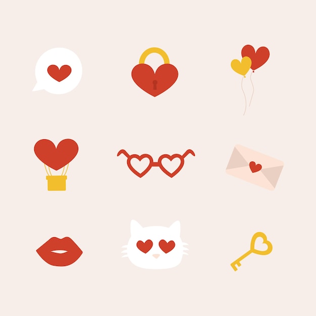 Conjunto de vectores de elementos de amor lindos simples
