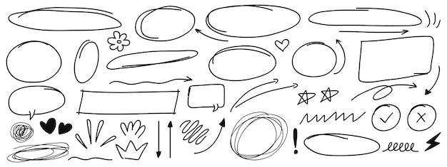 Conjunto de vectores de elementos de dibujos dibujados a mano