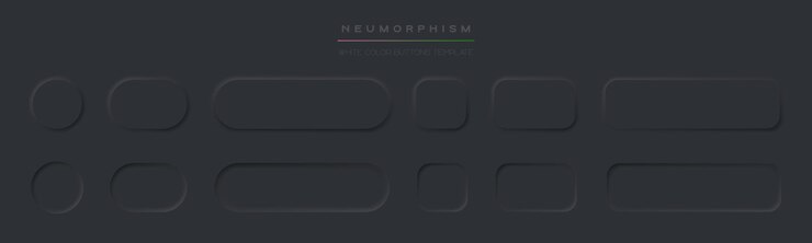 Vector conjunto de vectores de elementos de diseño de neumorfismo de botón negro botones redondos y cuadrados para el diseño web de la interfaz de usuario de la aplicación