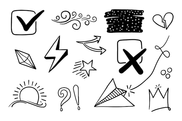 Conjunto de vectores de elementos Doodle para el diseño conceptual