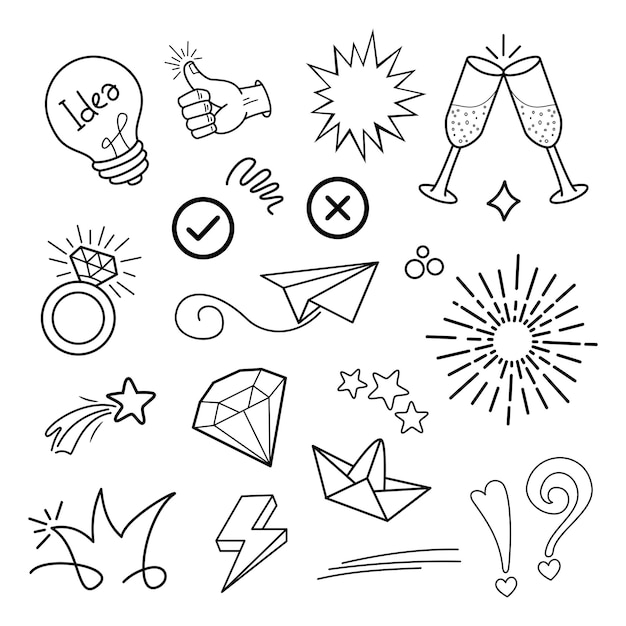 Conjunto de vectores de elementos Doodle para el diseño conceptual