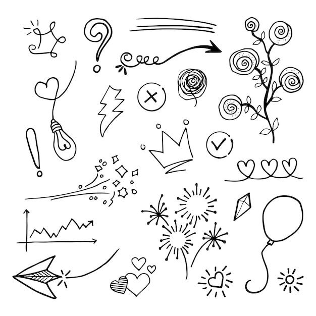 Conjunto de vectores de elementos Doodle para el diseño conceptual