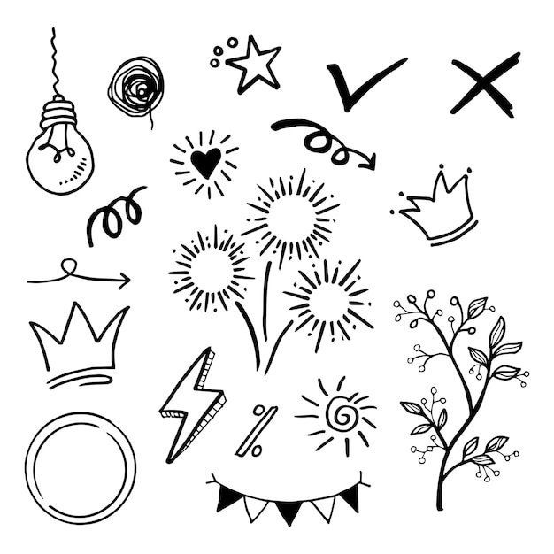 Conjunto de vectores de elementos Doodle para el diseño conceptual