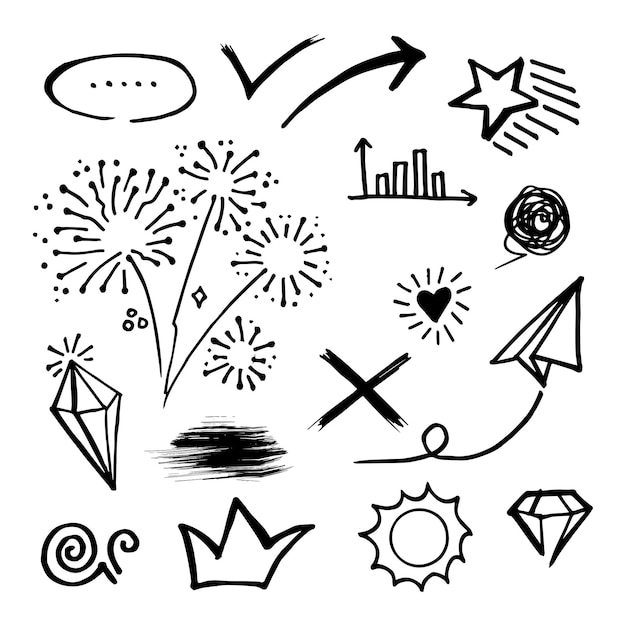 Conjunto de vectores de elementos Doodle para el diseño conceptual