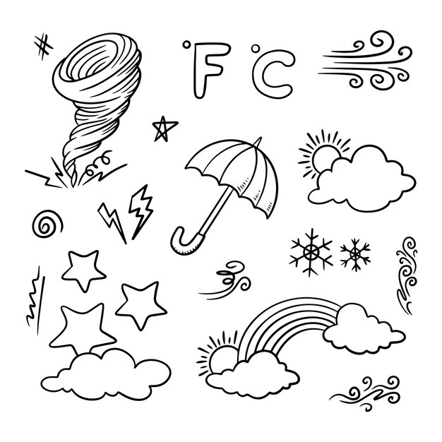 Conjunto de vectores de elementos de garabatos meteorológicos para fines de diseño