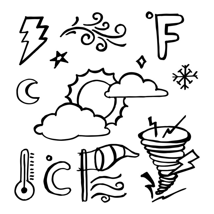 Vector conjunto de vectores de elementos de garabatos meteorológicos para fines de diseño