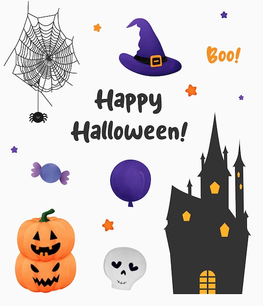 Conjunto de vectores de elementos de Halloween dibujados a mano