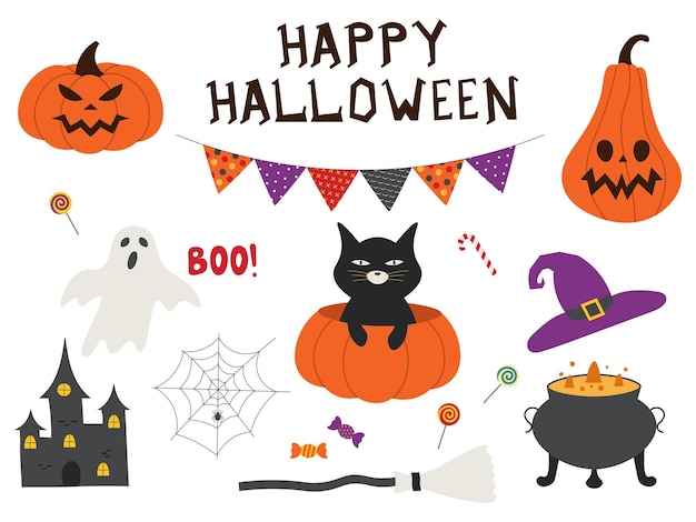 Conjunto de vectores de elementos de halloween para dibujar a mano para dibujos animados de halloween