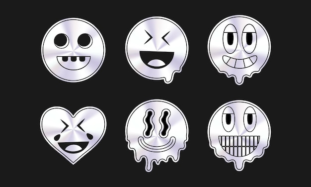 Conjunto de vectores de emojis holográficos con varias expresiones
