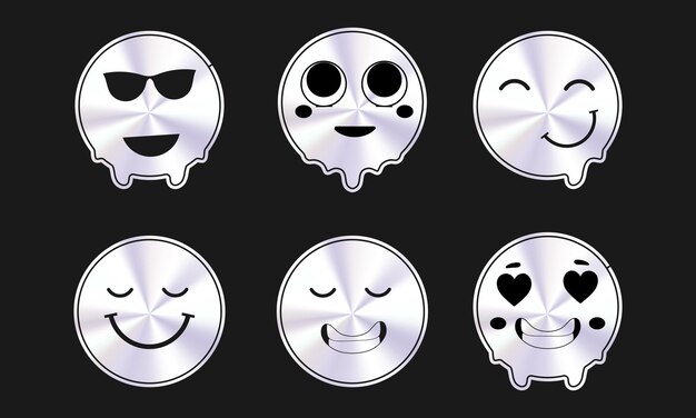 Conjunto de vectores de emojis holográficos con varias expresiones