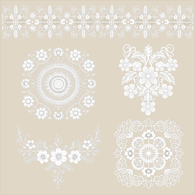 Vector conjunto de vectores de encaje blanco 1