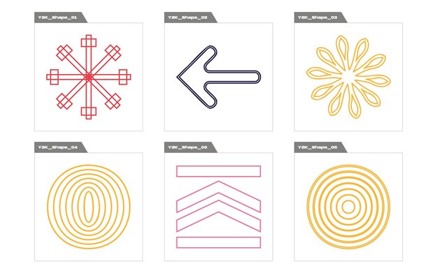 Conjunto de vectores de estilo Y2K de objetos Activos gráficos extraordinarios Formas abstractas modernas