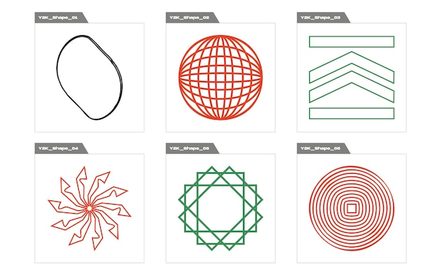 Conjunto de vectores de estilo Y2K de objetos Activos gráficos extraordinarios Iconos planos minimalistas