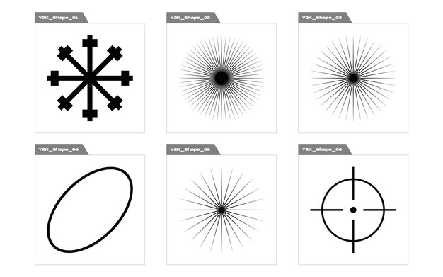 Conjunto de vectores de estilo Y2K de objetos Activos gráficos extraordinarios Iconos planos minimalistas
