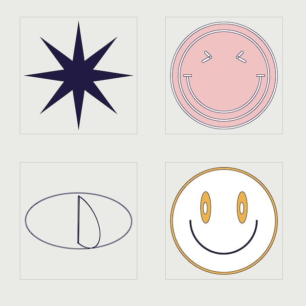 Conjunto de vectores de estilo Y2K de objetos Adornos gráficos futuristas retro Iconos minimalistas planos
