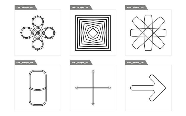Conjunto de vectores de estilo Y2K de objetos Adornos gráficos retro futuristas Elementos para decoración gráfica