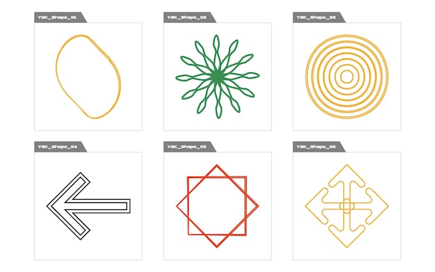 Conjunto de vectores de estilo Y2K de objetos Adornos gráficos retro futuristas Formas abstractas modernas