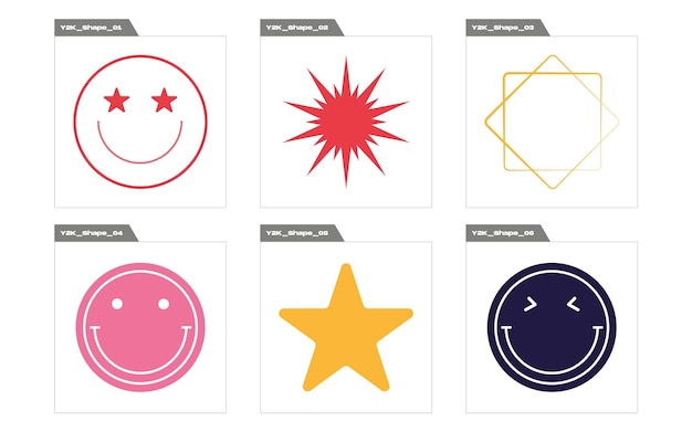 Conjunto de vectores de estilo Y2K de objetos Brutalismo formas de estrellas y flores Formas abstractas modernas