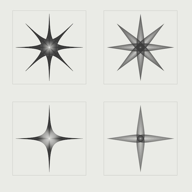 Vector conjunto de vectores de estilo y2k de objetos brutalismo formas de estrellas y flores objetos en estilo y2k