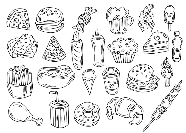 Conjunto de vectores de fideos de comida rápida dibujados a mano Ilustración vectorial