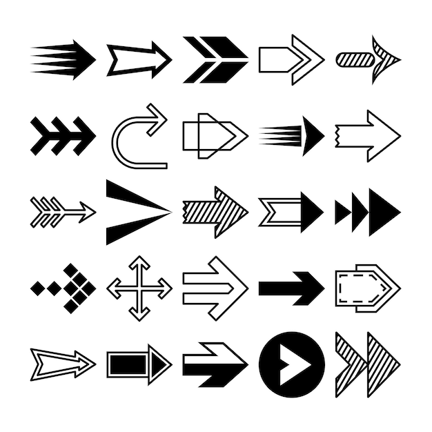 Conjunto de vectores de flecha en fondo blanco