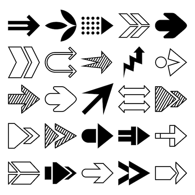 Conjunto de vectores de flecha en fondo blanco