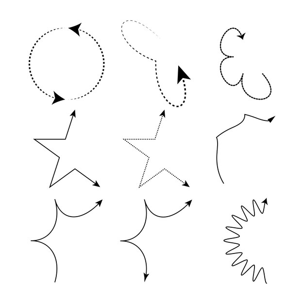 Conjunto de vectores de flechas curvas y decorativas para elementos de diseño