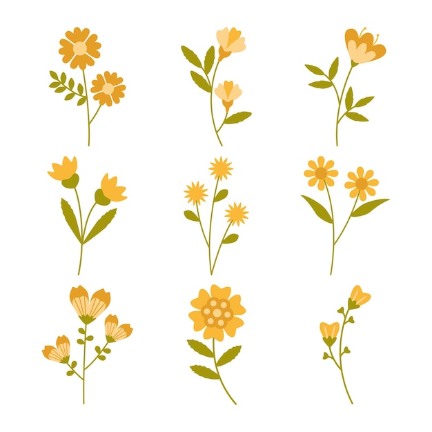 Conjunto de vectores de flores en fondo blanco.