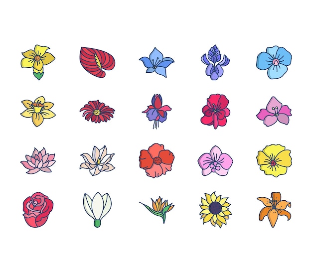Conjunto de vectores de flores