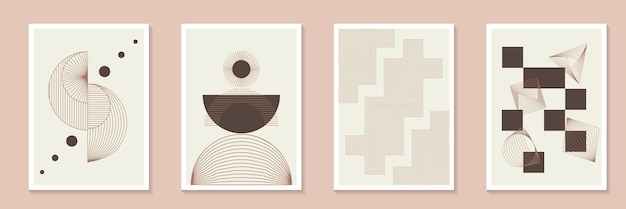 Conjunto de vectores de fondo de póster de elementos mínimos de mediados de siglo
