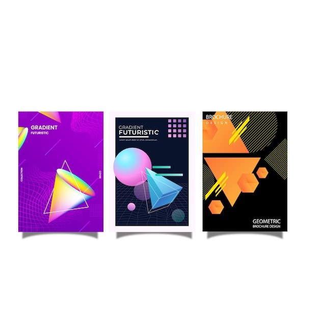 Conjunto de vectores de fondo de póster de gradiente moderno plantilla de portada de estilo minimalista con perspectiva monótona