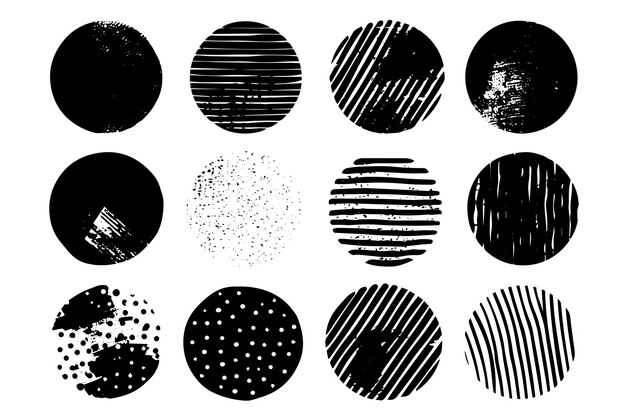 Conjunto de vectores de forma de círculo de tinta abstracto Marcos de Grungy y manchas de café