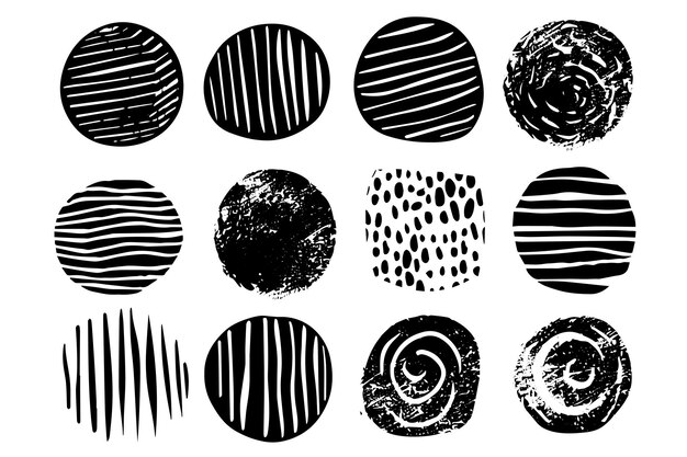 Conjunto de vectores de forma de círculo de tinta abstracto Marcos de Grungy y manchas de café
