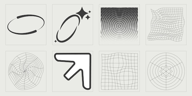 Conjunto de vectores de formas de estrellas y flores de brutalismo Y2K Iconos minimalistas planos