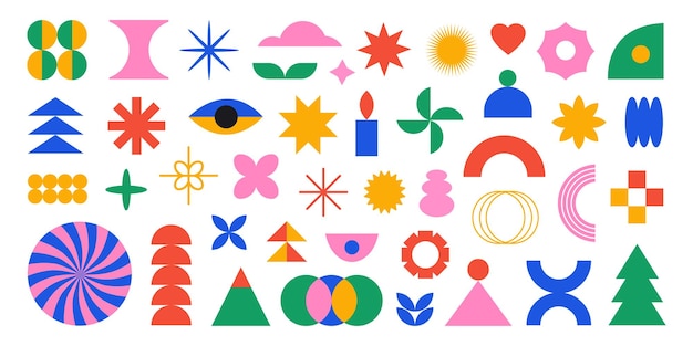 Conjunto de vectores de formas geométricas coloridas abstractas Iconos contemporáneos brutales brillantes