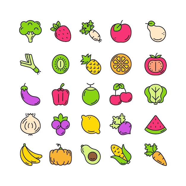 Conjunto de vectores de frutas y verduras