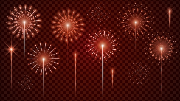 Conjunto de vectores de fuegos artificiales realista.